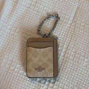 Coach Tan and Cream Card Holder with Chain